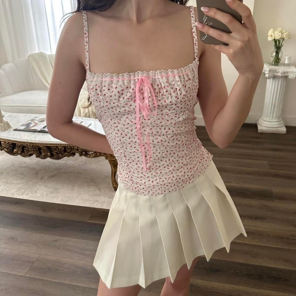 Y2K Moda International S Floral Coquette Shabby Chic Milkmaid Tank